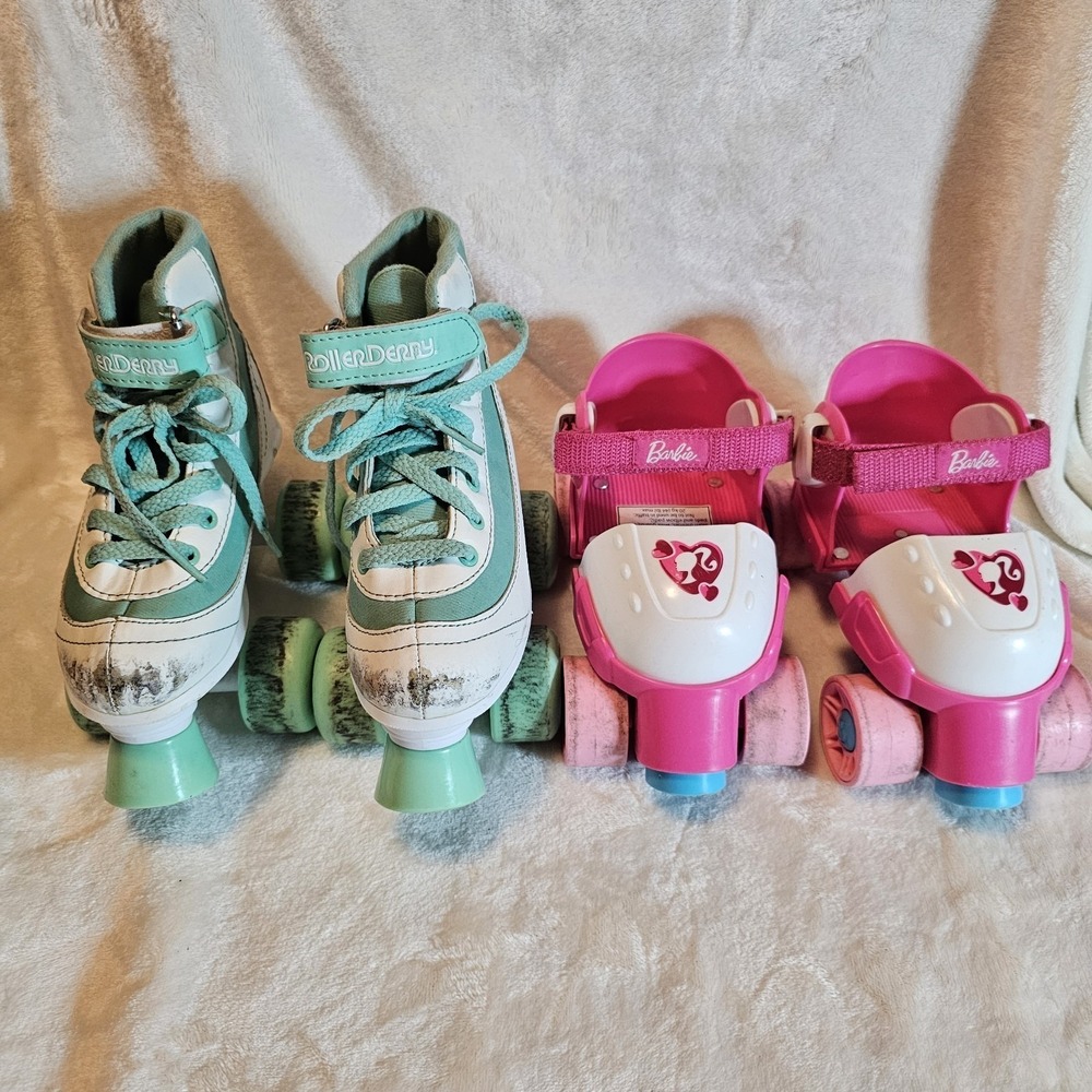 Barbie Skates 1,2,3 + Roller Derby Starfire Roller Skates Size J13